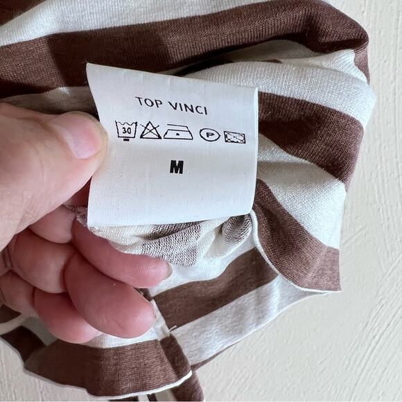 Pourquoi Pas Paris Womens Faux Wrap Surplice Top Sz Medium Brown Cream NWT - Picture 6 of 6